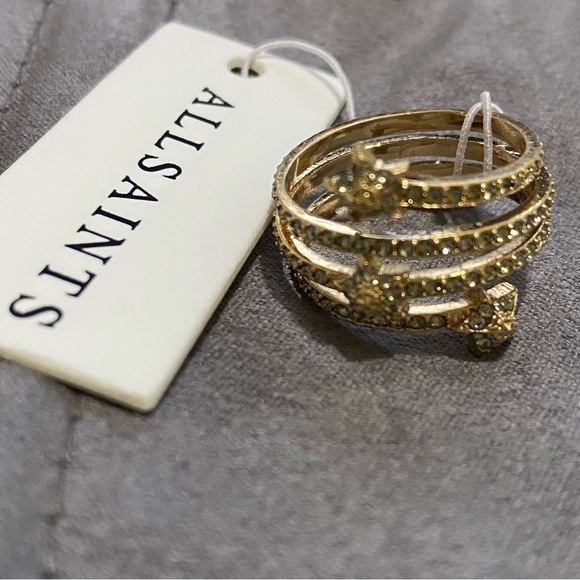 AllSaints New Womens Size 8 Gold Plated Pave Celestial Star Coil Ring - Picture 4 of 4